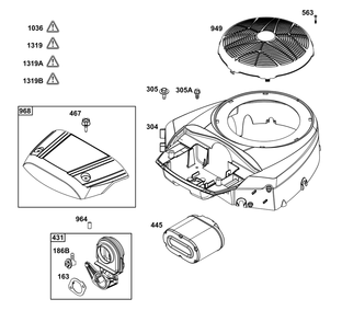 Blower Housing And Air Cleaner Group Diagram and Parts List for 44U777-0015-G1 400000 - 699999 Briggs and Stratton Engine